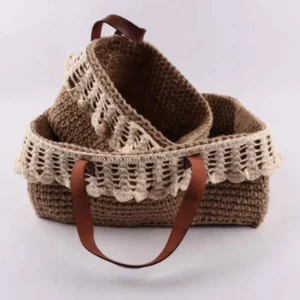 Handmade Jute Basket with Leather Handles