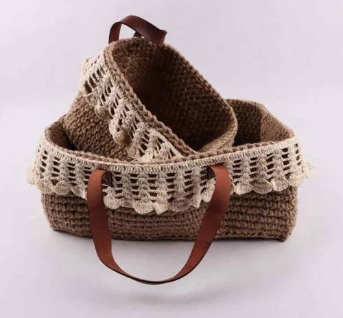 Handmade Jute Basket with Leather Handles