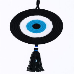 Evil Eye – Round – Navy & White Crochet Wall Hanging