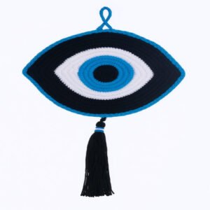 Evil Eye – Oval – Navy & White Crochet Wall Hanging