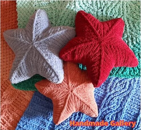 Handmade Knitted Star-Shaped Cushion – Soft Velvet Yarn