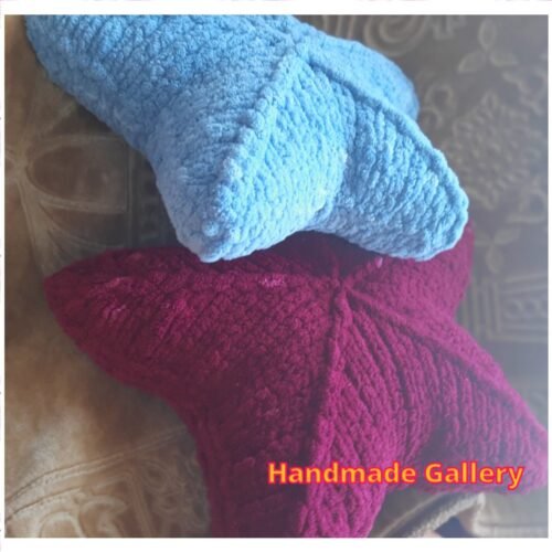 Handmade Knitted Star-Shaped Cushion – Soft Velvet Yarn - Image 3