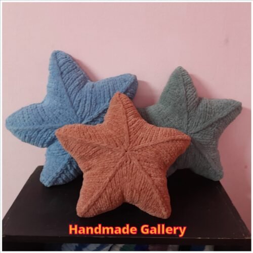 Handmade Knitted Star-Shaped Cushion – Soft Velvet Yarn - Image 2